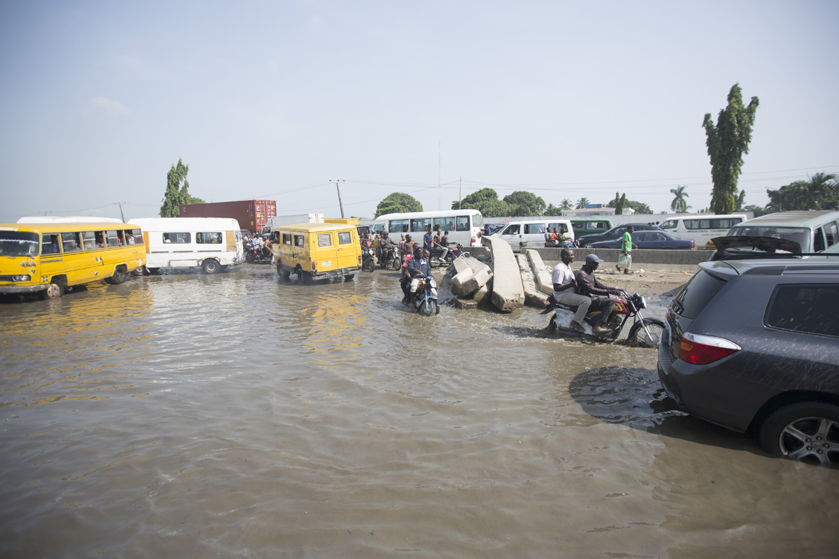 Flooded residential street in Osun State following heavy rainfall