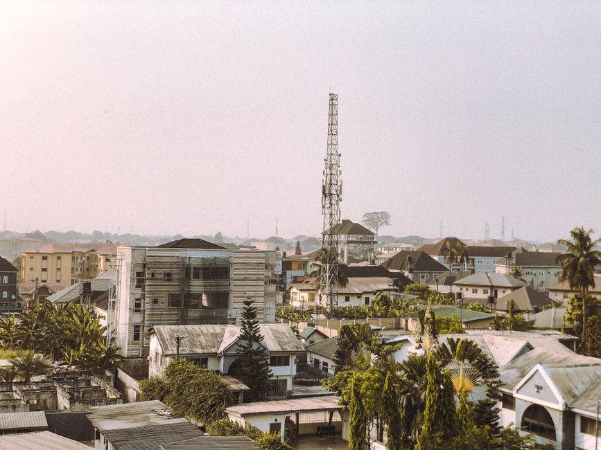 Busy street view in Port Harcourt, Nigeria representing local news atmosphere