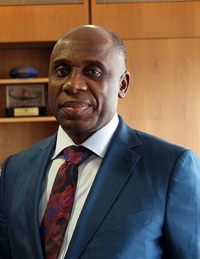 Former Minister of Transportation Rotimi Amaechi speaking at a public event in Nigeria