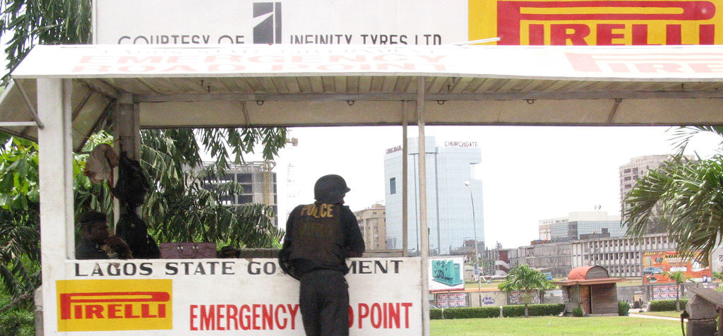 Nigerian police officers on duty in Lagos, Nigeria