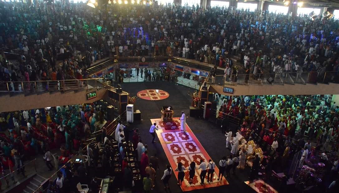 Congregants gathered inside a Nigerian church service