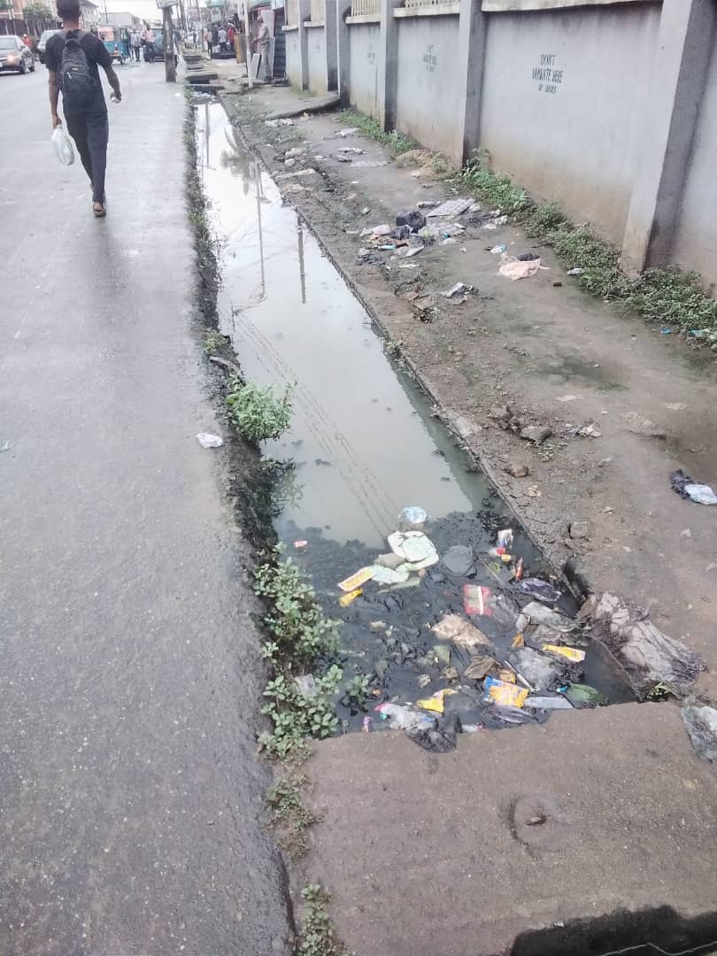 Flooded street in Port Harcourt, Rivers State during heavy rainfall